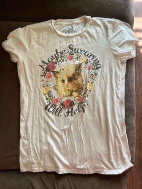 Maybe Swearing Will Help? Floral Kitten Graphic Tee - White